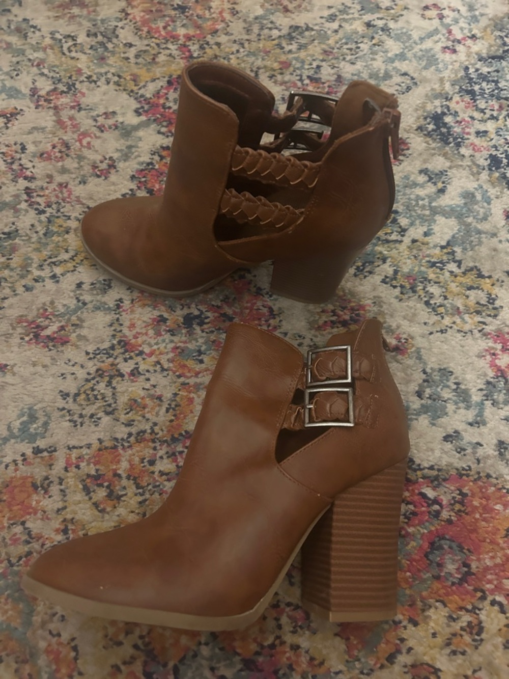 Women’s Brown Block Heel Ankle Boot with Buckle Detail